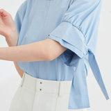 異素材ラウンドネックリボン袖Tシャツ 3色入 - liwisi
