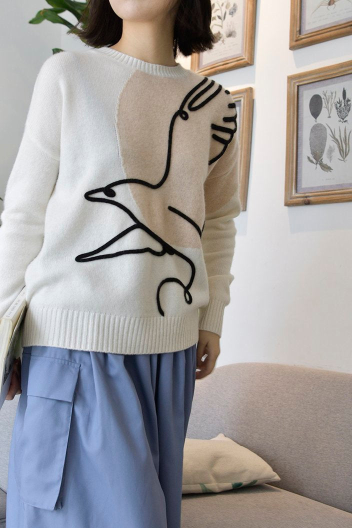 立体鳩インターシャ切替ニットトップス 3色入 - liwisi