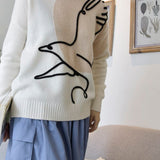 立体鳩インターシャ切替ニットトップス 3色入 - liwisi