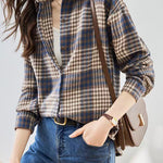 Casual Loose Flannel Check Long Sleeve Shirt - liwisi