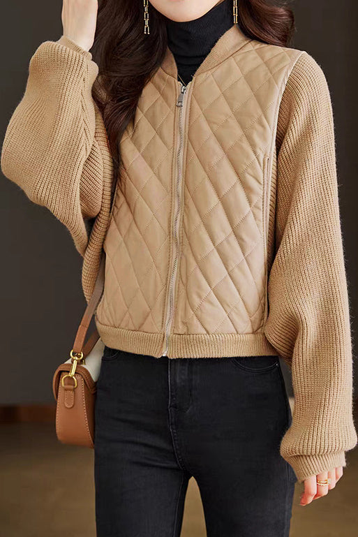 Casual Versatile Stand-Collar Paneled Batwing Sleeve Short Coat - liwisi