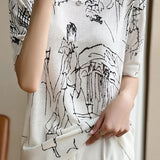 Loose printed knit T-shirt - liwisi