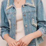 Elegant Pearl Beaded Denim Jacket - liwisi