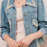Elegant Pearl Beaded Denim Jacket - liwisi