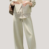 Casual Versatile Striped Sweatshirt and Pants Three-Piece Set