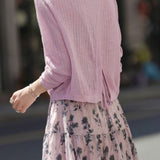 Soft Casual Knit Crewneck Top & Printed Midi Skirt Two-Piece Set