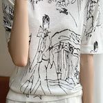 Loose printed knit T-shirt - liwisi