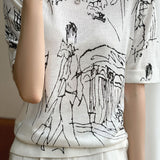 Loose printed knit T-shirt - liwisi