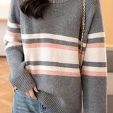 Casual Color-Block Striped Knitted Pullover Sweater - liwisi
