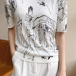 Loose printed knit T-shirt - liwisi