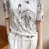 Loose printed knit T-shirt - liwisi