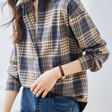 Casual Loose Flannel Check Long Sleeve Shirt - liwisi