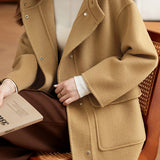 Casual Versatile Hooded Double-Pocket Woolen Coat