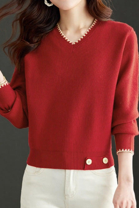 V-neck knitted sweaters - liwisi