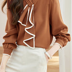 French Scarf-Accent Long-Sleeve Blouse - liwisi