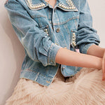 Elegant Pearl Beaded Denim Jacket - liwisi