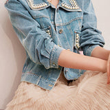 Elegant Pearl Beaded Denim Jacket - liwisi