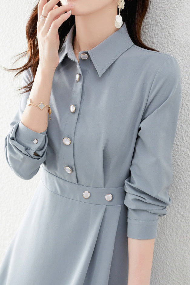 Fashionable Waist-Slimming Shirt Dress - liwisi