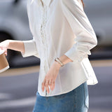 Exquisite Elegant Versatile Lace Pearl Button Shirt