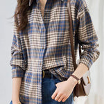 Casual Loose Flannel Check Long Sleeve Shirt - liwisi