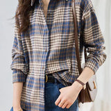Casual Loose Flannel Check Long Sleeve Shirt - liwisi