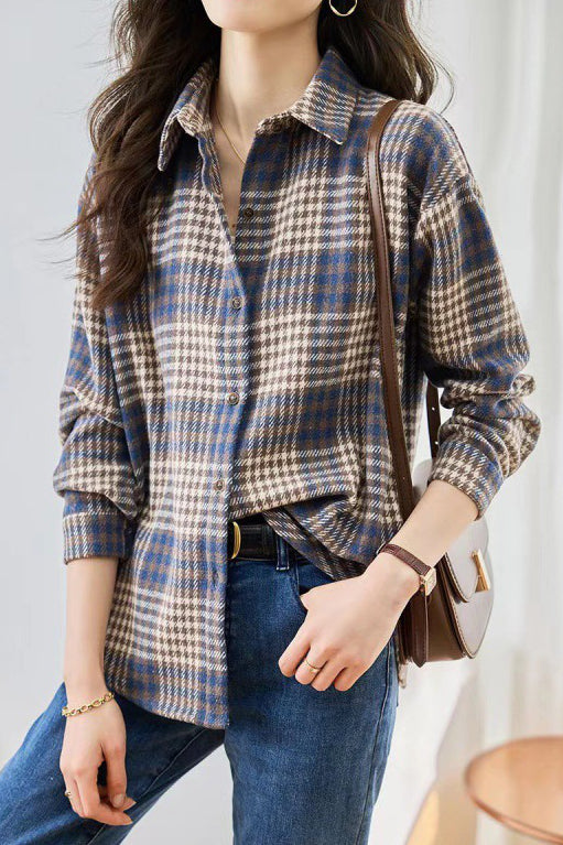 Casual Loose Flannel Check Long Sleeve Shirt - liwisi