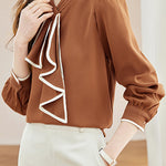 French Scarf-Accent Long-Sleeve Blouse - liwisi