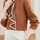 French Scarf-Accent Long-Sleeve Blouse - liwisi
