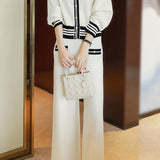Elegant Temperament Color-Block Knitted Top And Wide-Leg Pants 2-piece Set