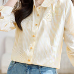 French Floral Patchwork Vertical Stripe Shirt - liwisi