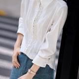 Exquisite Elegant Versatile Lace Pearl Button Shirt