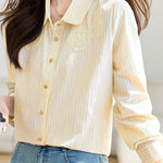 French Floral Patchwork Vertical Stripe Shirt - liwisi