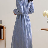 Office Versatile Striped Waist-Cinched Dress