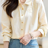 French Floral Patchwork Vertical Stripe Shirt - liwisi