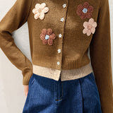 Elegant Retro 3D Flower Knit Cardigan