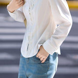 Exquisite Elegant Versatile Lace Pearl Button Shirt