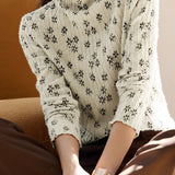 Contrast Color Jacquard Textured Knit Top