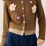 Elegant Retro 3D Flower Knit Cardigan