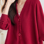 Casual Batwing Sleeve Fringed Knit Cardigan - liwisi