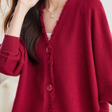 Casual Batwing Sleeve Fringed Knit Cardigan - liwisi
