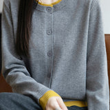 Casual Crew-Neck Fake Two-Piece Paneled Cardigan