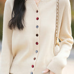 Casual Color-Block Button V-Neck Knitted Cardigan - liwisi