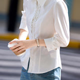 Exquisite Elegant Versatile Lace Pearl Button Shirt