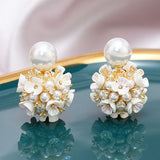 Pearl flower stud earrings