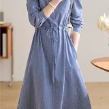 Office Versatile Striped Waist-Cinched Dress