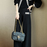 Elegant Temperament Color-Block Knitted Top And Wide-Leg Pants 2-piece Set