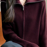 Casual Office Double-Zip Lapel Knit Jacket