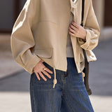 Casual Office Short Stand-Collar Drawstring Jacket