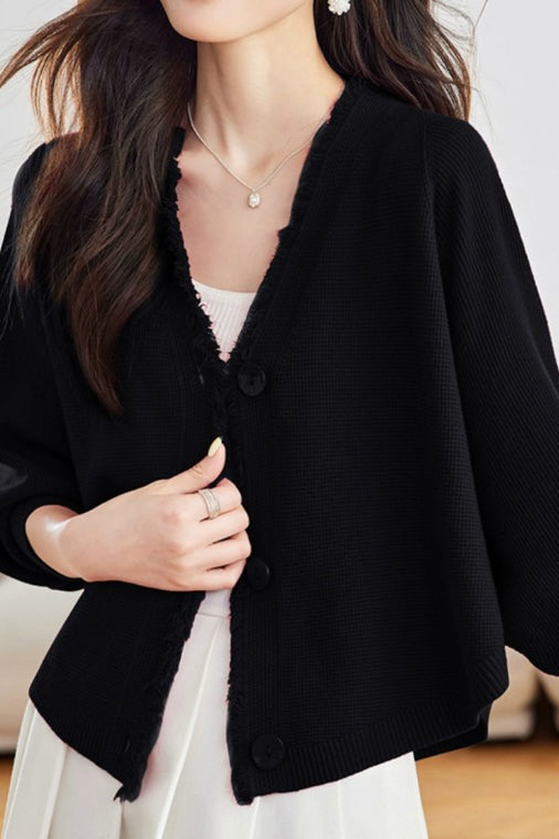 Casual Batwing Sleeve Fringed Knit Cardigan - liwisi