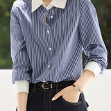 Casual Commuter Lapel Striped Shirt